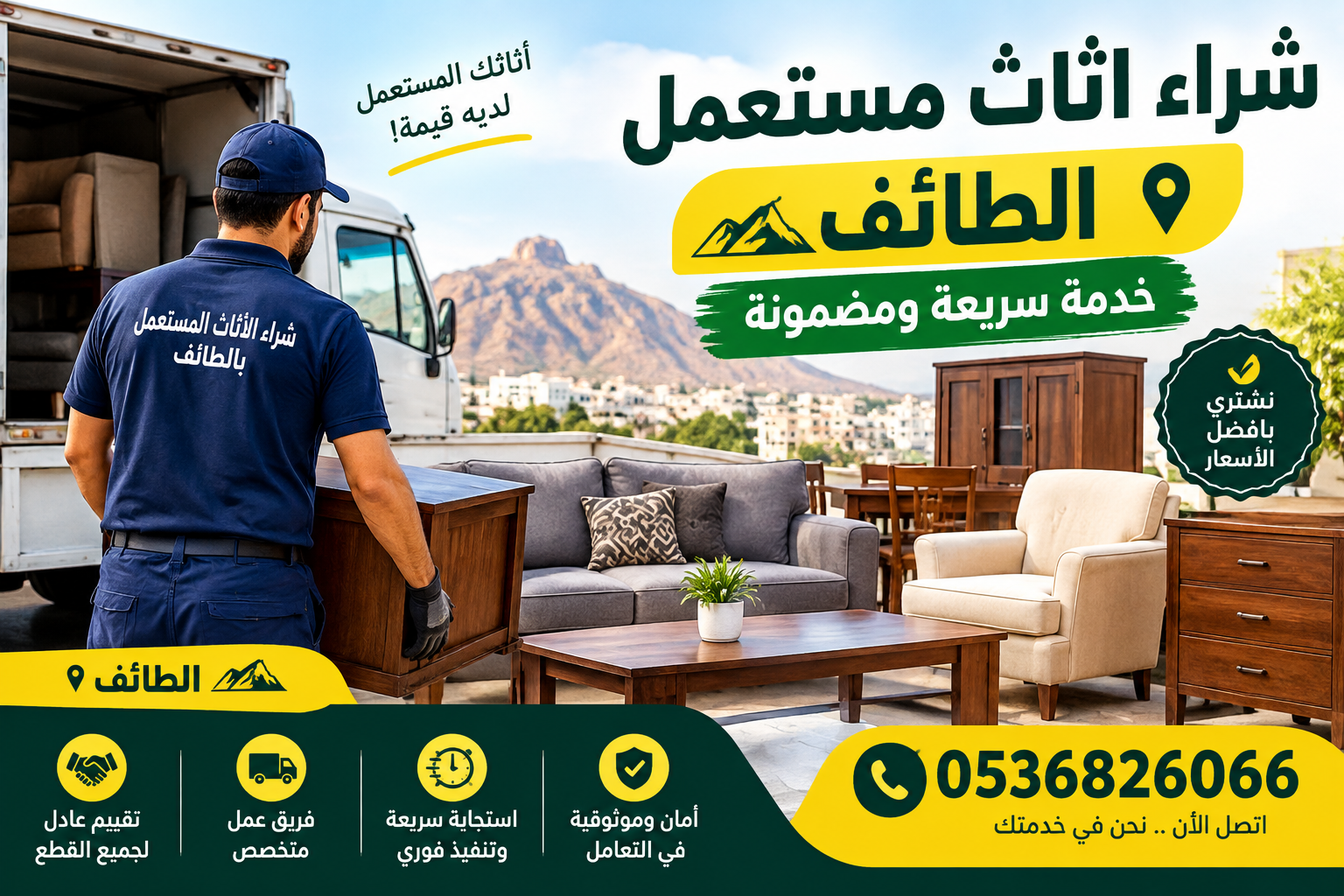 شراء اثاث مستعمل الطائف خدمة سريعة ومضمونة 📞 0536826066
